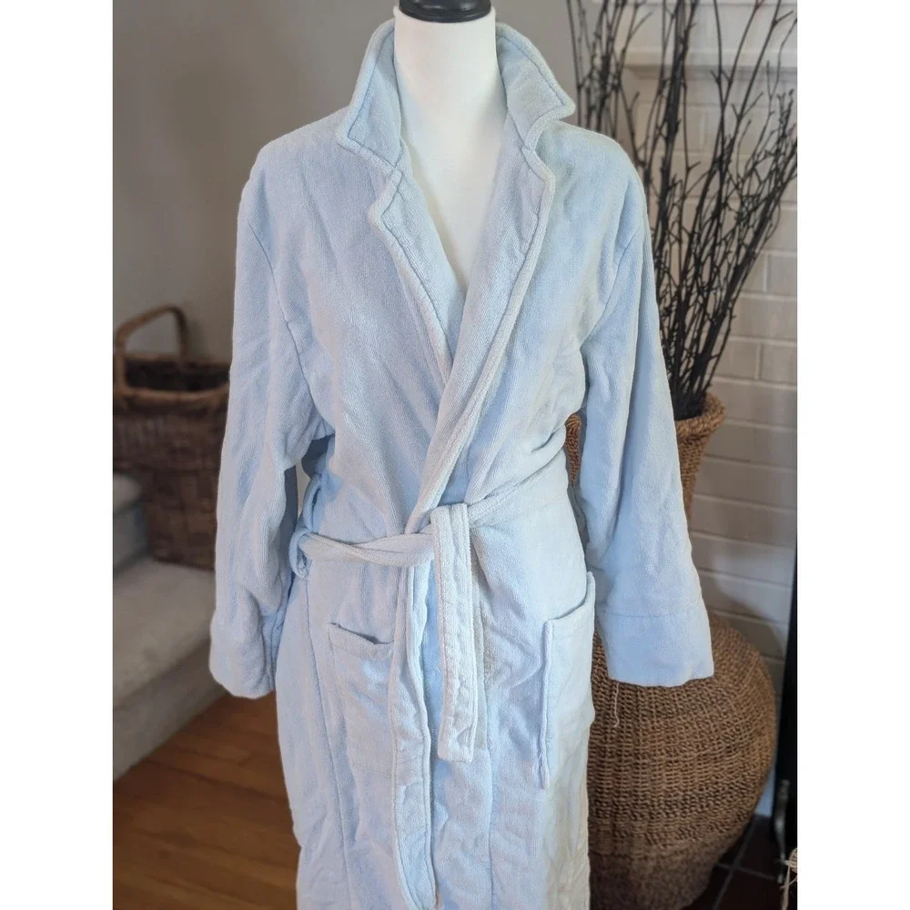Vintage WAM 100% Turkish Cotton Bathrobe – Light Blue Spa Plush Luxury Robe L